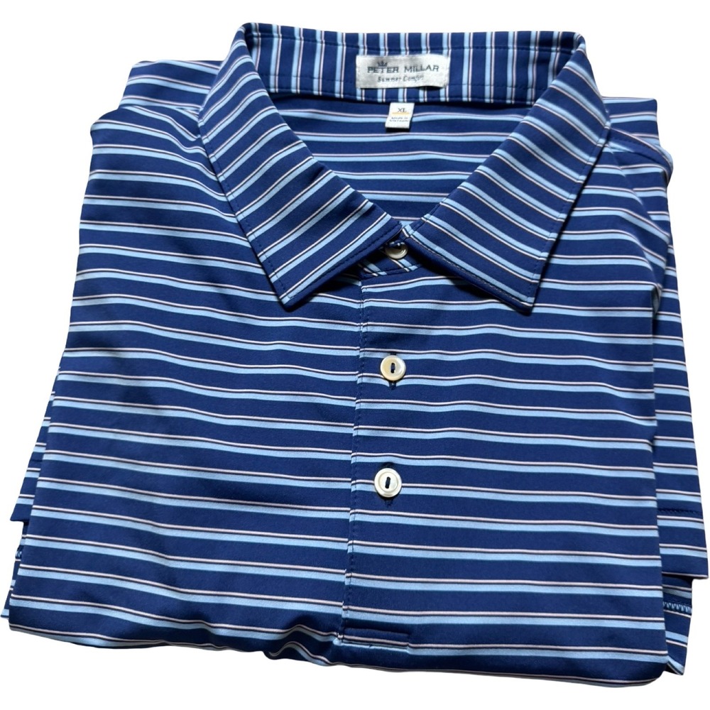 Peter Millar Polo Shirt Mens XL Blue Good Striped Summer Comfort MS22EK23S